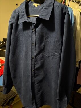 Women Within suede likeNavy Blue Button-Up Shirt 3X